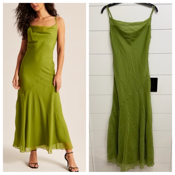 Abercrombie & Fitch Dresses & Skirts - New! Abercrombie & Fitch green satin cowl neck midi slip dress 23811